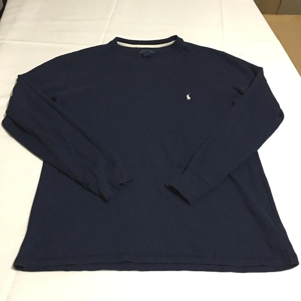 Polo Ralph Lauren Sleepwear Top Mens Large Navy Thermal Waffle Knit Long Sleeve